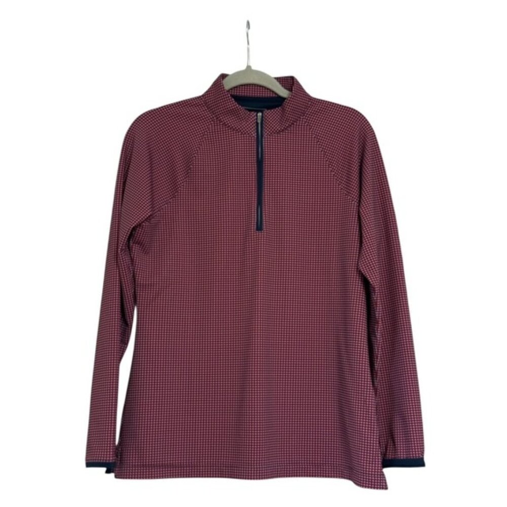 PETER MILLAR CROWN SPORT GOLF SHIRT 1/4 ZIP RED PINK GEOMETRIC WOMENS MED